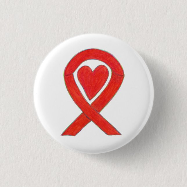 Red Heart Awareness Ribbon Art Pendant Buttons (Front)