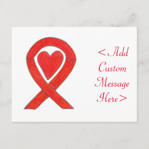 Red Heart Awareness Ribbon Custom Postcard