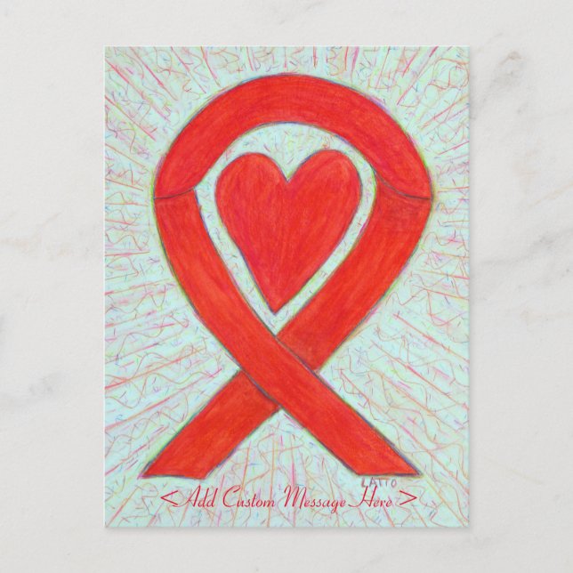 Red Heart Awareness Ribbon Custom Postcard (Front)