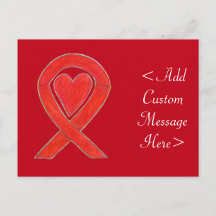 Red Heart Awareness Ribbon Custom Postcard