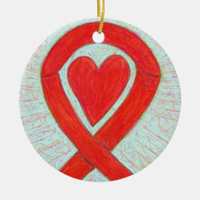 Red Heart Awareness Ribbon Customised Ornaments (Front)