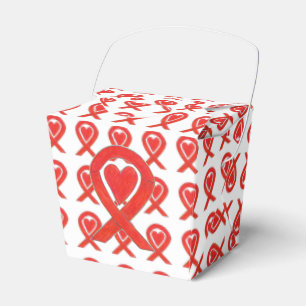 Red Heart Awareness Ribbon Take Out Favour Box