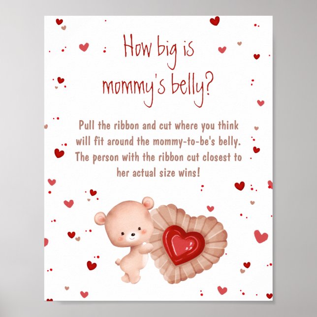 Red Heart Baby Shower How Big Is Mummy's Belly Poster (Front)