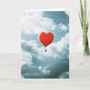 Red Heart Balloon Blue Sky Holiday Card