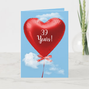 Red Heart Balloon for 39th birthday Card