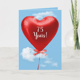 Red Heart Balloon for 75th anniversary Card