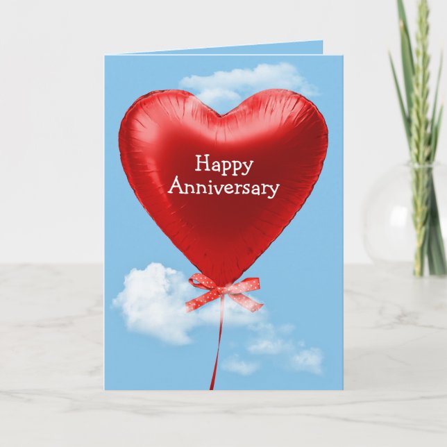 Red Heart Balloon for anniversary Card (Front)