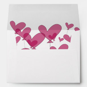 Red heart balloon lined wedding envelopes