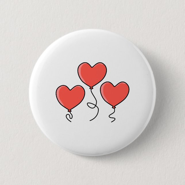 Red Heart Balloons. 6 Cm Round Badge (Front)