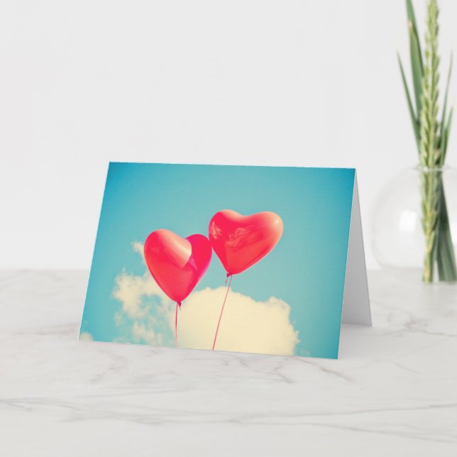 Red Heart Balloons Against Cloudy Sky Card (Front)