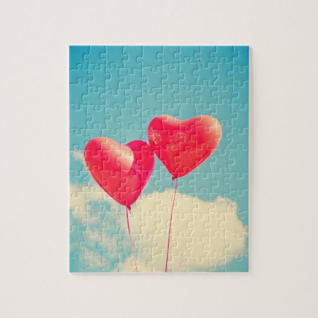 Red Heart Balloons Against Cloudy Sky Jigsaw Puzzle (Vertical)
