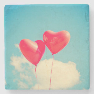 Red Heart Balloons Against Cloudy Sky Stone Coaster