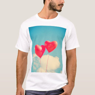 Red Heart Balloons Against Cloudy Sky T-Shirt