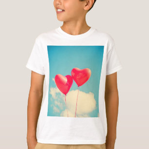 Red Heart Balloons Against Cloudy Sky T-Shirt