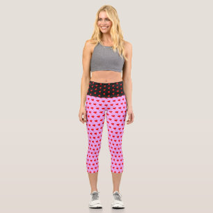 Red Heart Balloons Black Purple Pink Valentines Capri Leggings