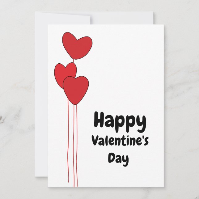 Red Heart Balloons Happy Valentines Day Holiday Card (Front)