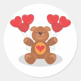 Red Heart Balloons Love Bear Valentine's Day Classic Round Sticker