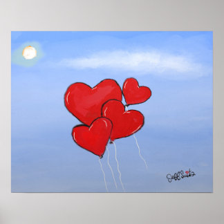 Red Heart Balloons Love is in the air original art Poster