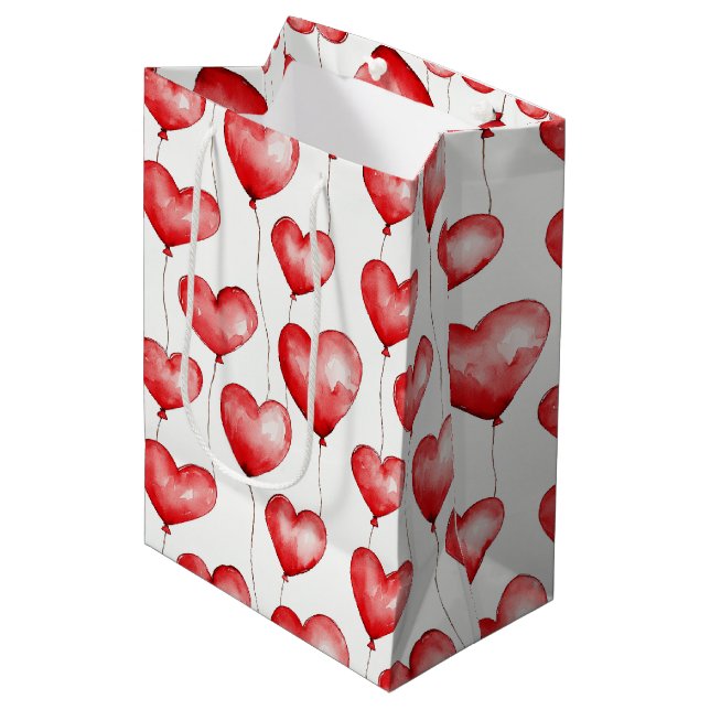 Red heart balloons  medium gift bag (Front Angled)