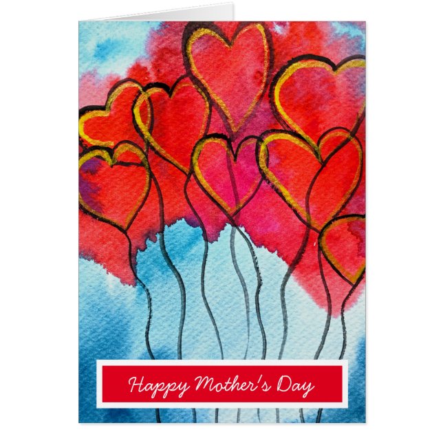 Red heart balloons Mother's Day watercolor (Front)