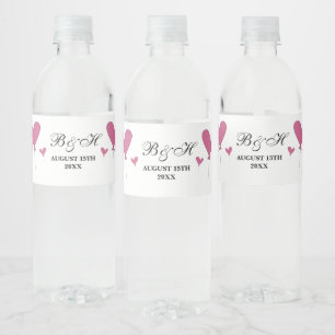 Red heart balloons personalised wedding water bottle label