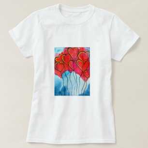 Red heart balloons Valentine watercolor T-Shirt