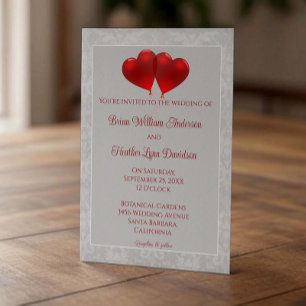 Red Heart Balloons Wedding Invitation