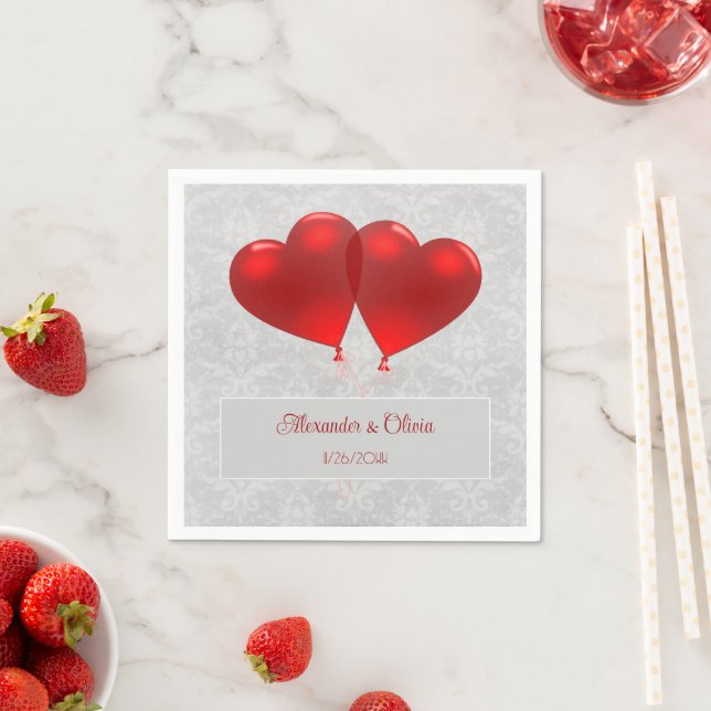 Red Heart Balloons Wedding Napkins (Insitu)