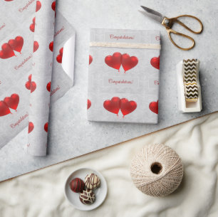 Red Heart Balloons Wedding Wrapping Paper