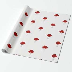 Red Heart Balloons Wrapping Paper
