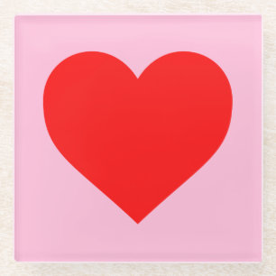 Red Heart Beat Pastel Pink Glass Coaster