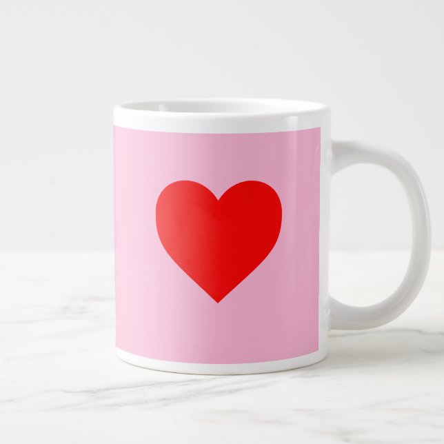 Red Heart Beat Pastel Pink Large Coffee Mug (Right)