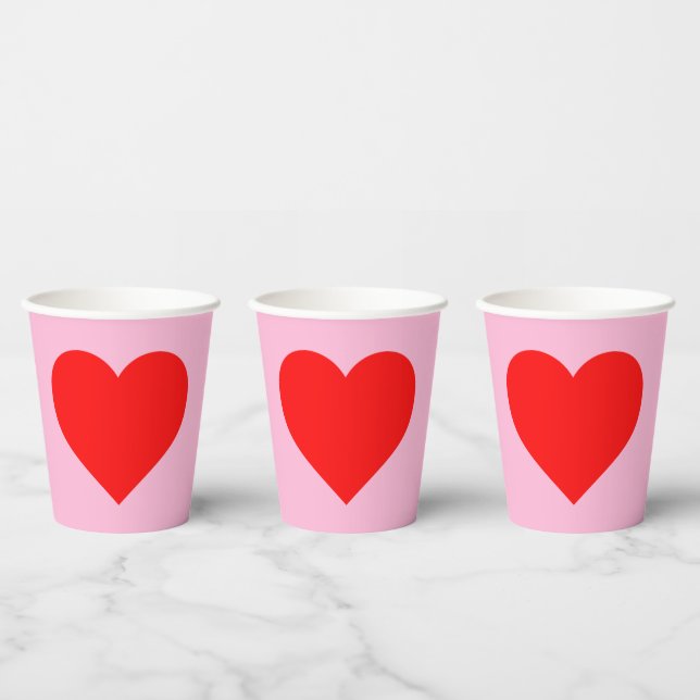 Red Heart Beat Pastel Pink Paper Cups (Multi)