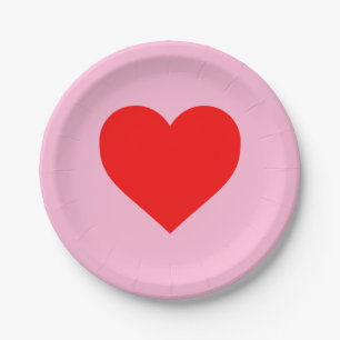 Red Heart Beat Pastel Pink Paper Plate