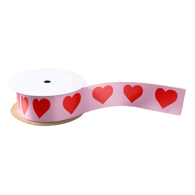 Red Heart Beat Pastel Pink Satin Ribbon (Spool)