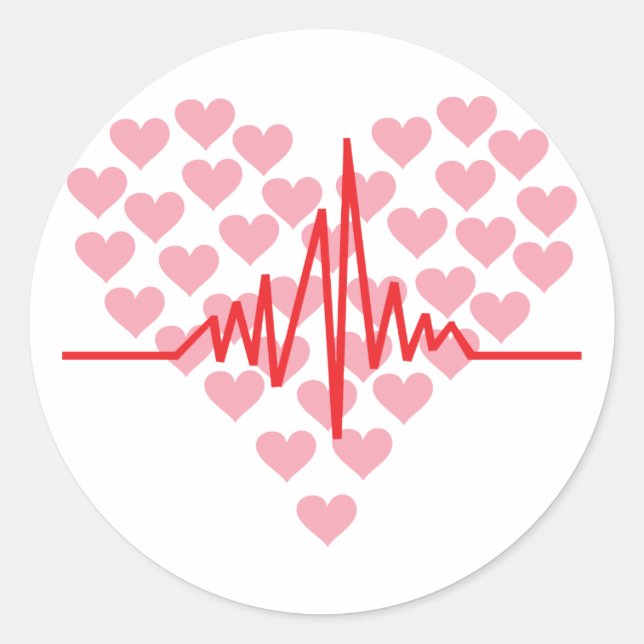 red heart beat retro classic round sticker (Front)