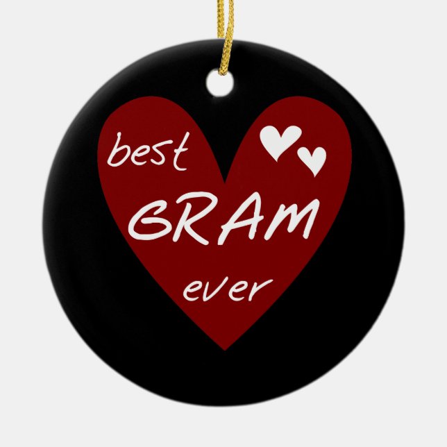Red Heart Best Gram Ever Tshirts and Gifts Ceramic Tree Decoration (Front)