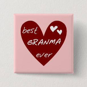 Red Heart Best Granma Ever T-shirts and Gifts 15 Cm Square Badge