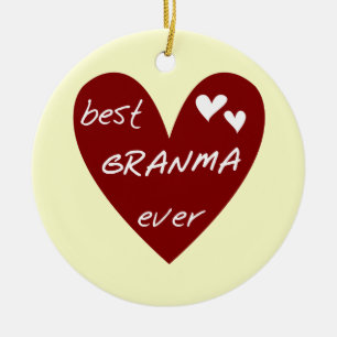 Red Heart Best Granma Ever T-shirts and Gifts Ceramic Tree Decoration