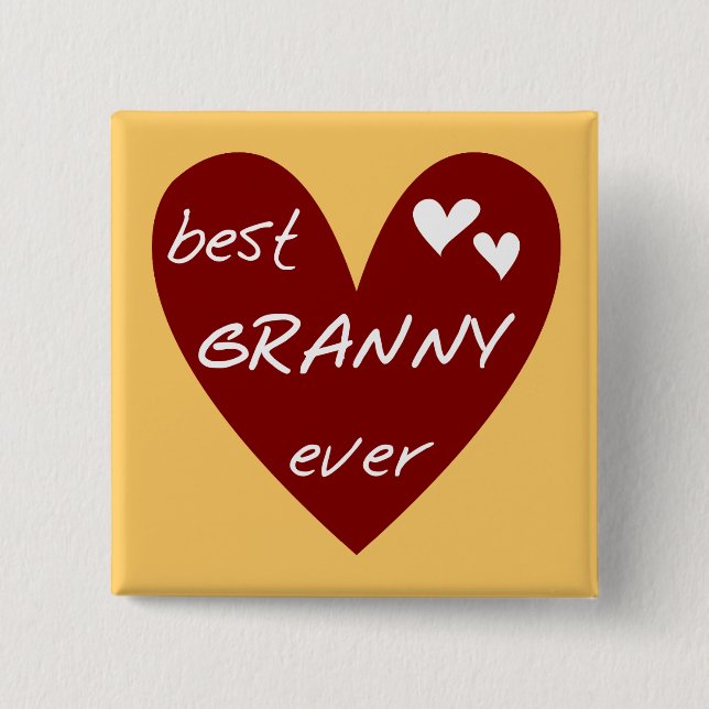 Red Heart Best Granny Ever Tshirts and Gifts 15 Cm Square Badge (Front)