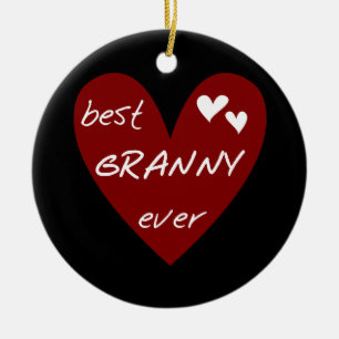 Red Heart Best Granny Ever Tshirts and Gifts Ceramic Tree Decoration