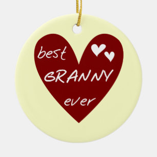 Red Heart Best Granny Ever Tshirts and Gifts Ceramic Tree Decoration