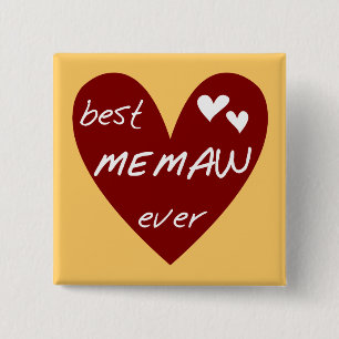 Red Heart Best Memaw Ever T-shirts and Gifts 15 Cm Square Badge