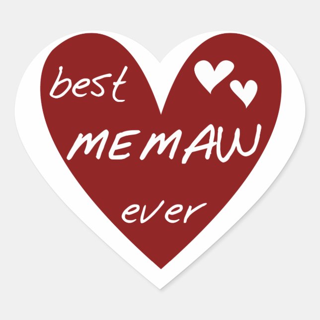 Red Heart Best Memaw Ever T-shirts and Gifts Heart Sticker (Front)