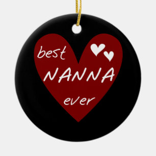 Red Heart Best Nanna Ever t-shirts and Gifts Ceramic Tree Decoration