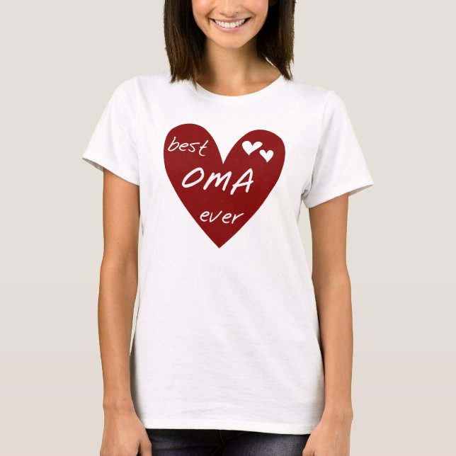 Red Heart Best Oma Ever T-shirts and Gifts (Front)