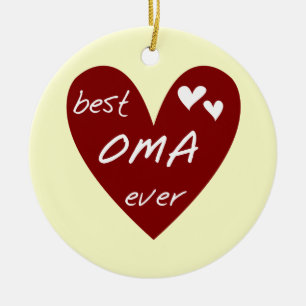 Red Heart Best Oma Ever T-shirts and Gifts Ceramic Tree Decoration