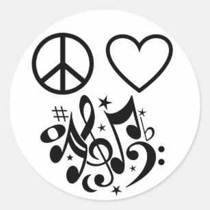 Red Heart Black Peace Symbol Love Harmony Music Classic Round Sticker