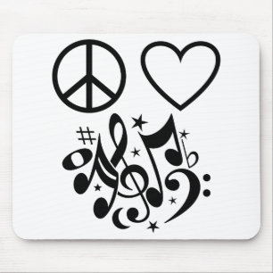 Red Heart Black Peace Symbol Love Harmony Music Mouse Mat