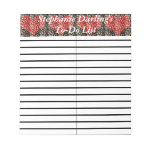 Red Heart Black Pebbled To-Do/Shopping List Pad